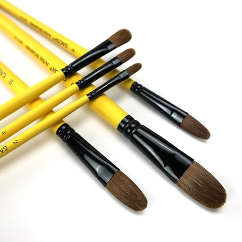 GACDR Filbert Pinsel-Set, synthetischer Zobel, oval, für Aquarell, Acryl, Öl, Tempera und Gouache-Malerei, langer Griff, 6-teilig