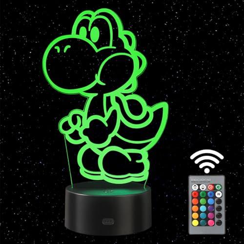 HooJtny Yoshi Lampe, 3D Nachtlicht für Kinder mit 16 Farben, Mario Party | Touch & Fernsteuerung, USB-Wiederaufladbar, Geschenk zur Deko im Zimmer