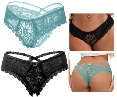 ohyeahlady Tanga Dam Spets Stringtrosa Sexig Hög Midja Trosor Brasiliansk Trosor Underkläder Plus Size T-Back Underkläder, Svart-blå, 3XL-4XL