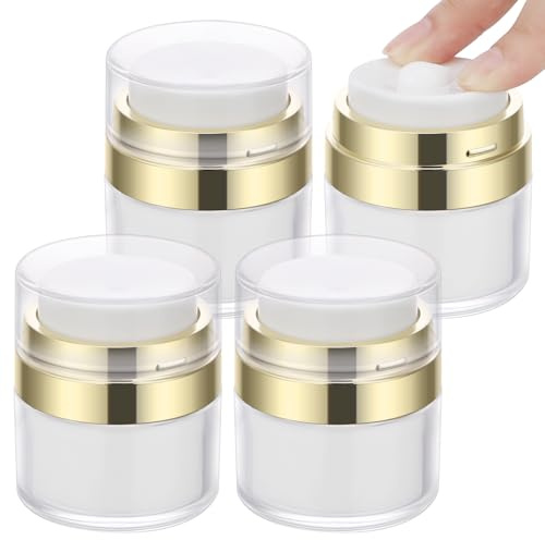 Segbeauty Pot Creme Vide, 4 Pièces 15g Distributeur de Pompe sans Air, Pot Vide Cosmétiques, Bouteille de Crème de Voyage, Amovible et Lavable, Pot à Pompe Airless pour Crème, Lotion