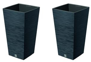 Stolmet Square Tall Modern Look Planter Flower Pot Set (2-Pack) - Indoor & Outdoor Garden Decor, Available in 5 Colours - Furu Design with Removable Insert (Anthracite, 19L)