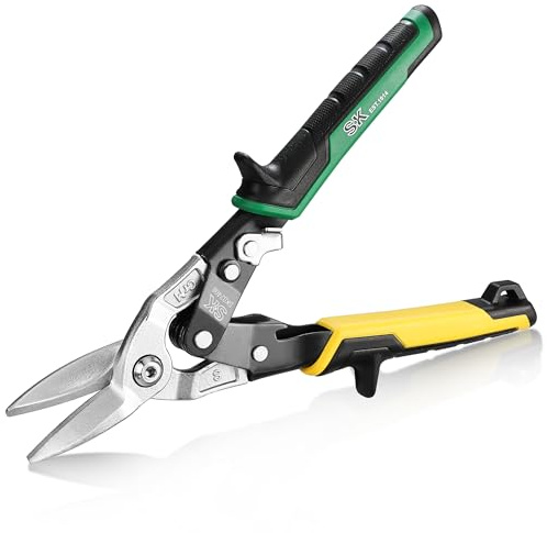 SK 10 Inch Aviation Tin Snips, Straight Cut, Cr-Mo Steel Blade, Anti-slip Handle and Safety Latch, for Cutting Sheet Metal