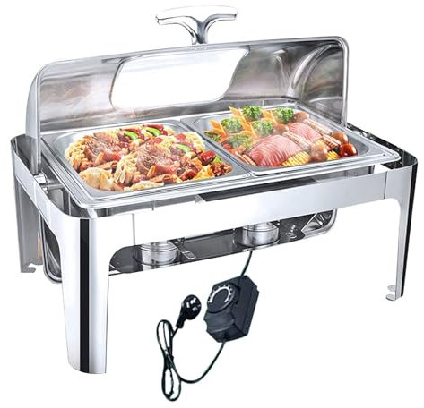 QIANMEI Buffet Warmer Food Server ，400 W Electric Food Warmer Buffet Server For Table, Commercial Buffet Servers And Warmers With Visible Lid Chafing Dishes(1/2 Size Pan,9L)
