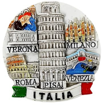 Calamita Magnete da frigorifero 3D di Resina Italia Verona Milano Roma Venezia Souvenir Regalo Casa Cucina da Collezione Diametro 6,5 cm (V-60450)