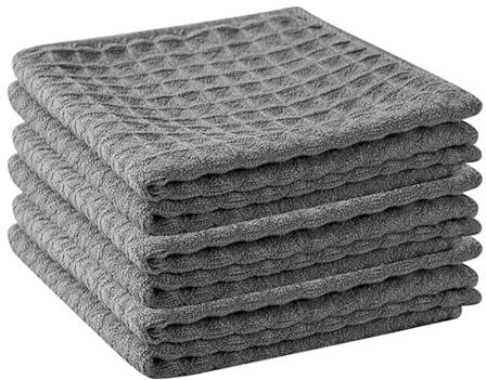 Microfasertücher 6er-Set, 30x30 cm Grau Spültücher Spüllappen für Küche, Premium Waffeltücher Küchentücher,Dicke Barista Tuch Geschirrtücher Lappen, Saugstarkes Reinigungstücher für Küche, Glas, Bad