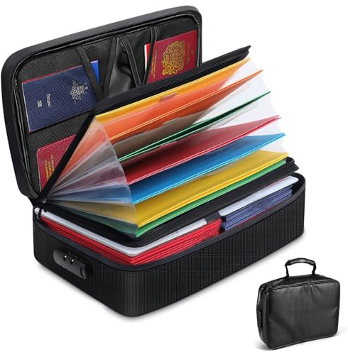 Feuerfeste Dokumentenbox, Aktenordner, abschließbarer Aktenordner mit 13 Taschen, Dokumentenmappe mit Reißverschluss, A4, feuerfest, erweiterbarer Aktenordner mit Griff, tragbar, wasserdicht,
