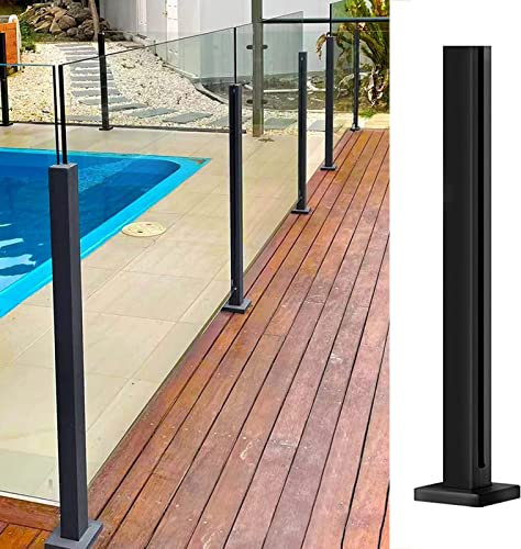 Sistema di ringhiera per balaustra in vetro con pannelli esterni neri per recinzione piscina garage gradini e casa Po 120 cm