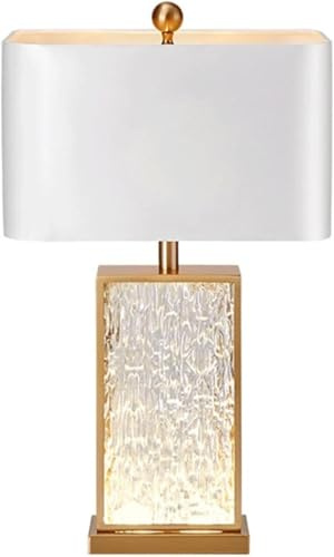 Liekkasy Table Lamps Luxury Crystal Glass Table Lamp Modern Clear Rectangles Glass Desk Lights W/Metal Base White Drum Shade Decor for Living Room Bedroom House Bedside Nightstand Office Innovate