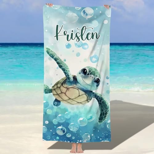 Solutra Personalisiert Strandtuch Badetuch mit Namen, Mikrofaser Handtuch Personalisiert Geschenke, Schnell Trocknendes Leichtes Strandhandtuch für Erwachsene Kinder(Schildkröte)