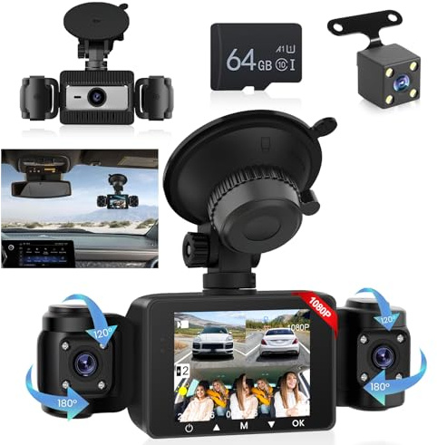 Dash Cam 1080P, Dashcam pour Voiture, Dash Cam Full HD avec écran IPS 2,4’’ avec Vision Nocturne, Capteur G, Enregistrement en Boucle, Surveillance de Stationnement 24 Heures sur 24 + Carte TF 64 Go