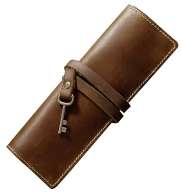 Morain Portalápices vintage hecho a mano, rollo de lápices, estuche para lápices, amigos, artistas, escritores, Brown