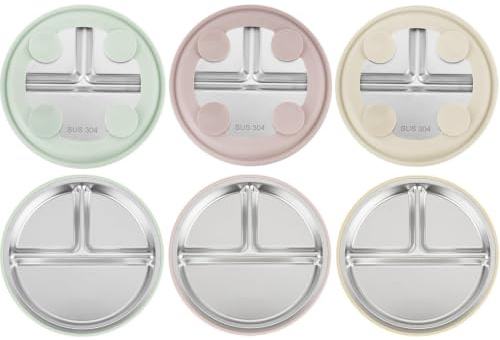 PandaEar Confezione da 3 piastre in acciaio inox per bambini (rosa/verde/lino)