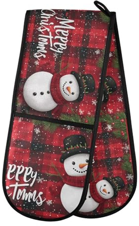 Quteprint Maniques doubles matelassées pour cuisine, barbecue, barbecue et micro-ondes - Résistants à la chaleur - 17,8 x 88,9 cm de long - Motif bonhomme de neige - Lavable en machine avec boucle de
