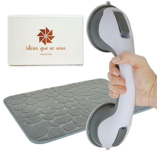 Agarraderas baño para mayores con ventosas resistencia 110 kg + Alfombrilla Antideslizante | Asa de Seguridad para baños 30cm + Alfombrilla Antideslizante | Agarre para duchas | Asidero Ducha