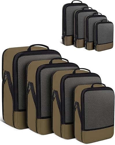 BAGLHER Packwürfel Kompression für die Reise - Extrem platzsparender Koffer-Organizer-Set, wasserdichte Packtaschen, Braun