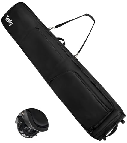TENFLY Wheeled Ski Bag for Air Travel, 900D Waterproof Padded Ski Bag with Wheels, Adjustable 156-200cm, Foldable, Fits 2 Skis Boots Helmet Gear
