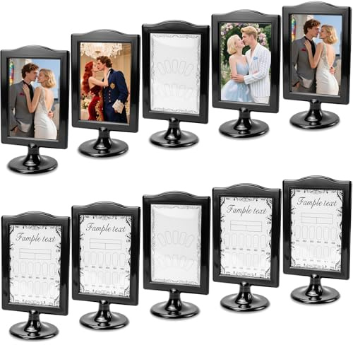 Seuqhck 10 Pack Double Sided Standing Photo Frame, 3.6 x 5.4 Inch Plastic Picture Holder with Base, Black Display Frame with Pedestal Bulk for Wedding, Menu, Table