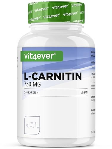L-Carnitina - 240 Cápsulas - Alta Dosis con 3000 mg por Porción diaria - Premium: 100% L-Carnitina Tartrato - Sin aditivos - Sin Gluten y sin Lactosa - Vegano