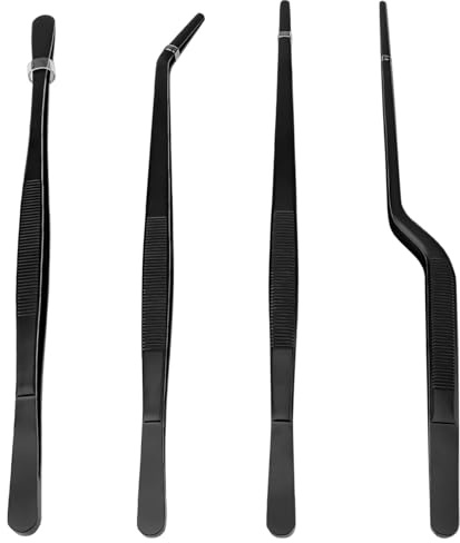 Steel Tongs Set, Black Grill Tweezers, Pcs 4, Multi-Shape Utensils Kitchen, Precision Barbecue Cooking & Serving, For Professional Plating