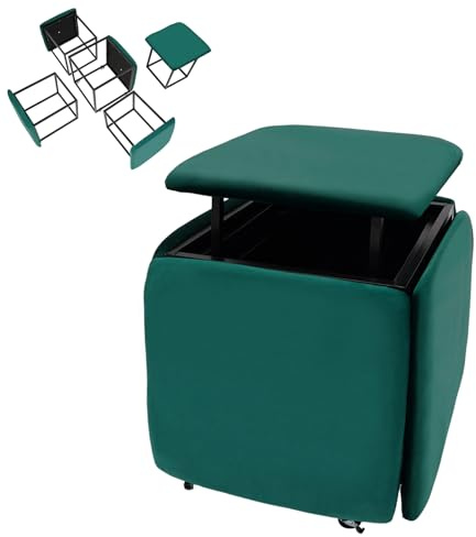 Stapelbare Sofa Stuhl Hocker Kombination, 5-in-1-Sofahocker,Sitzwürfel Fußschemel,Stapelbarer Ottomanhocker mit Drehrollen,Würfelsofa,beweglicher Fußhocker für Wohnzimmer,46 x 46 x 48 cm (Grün)