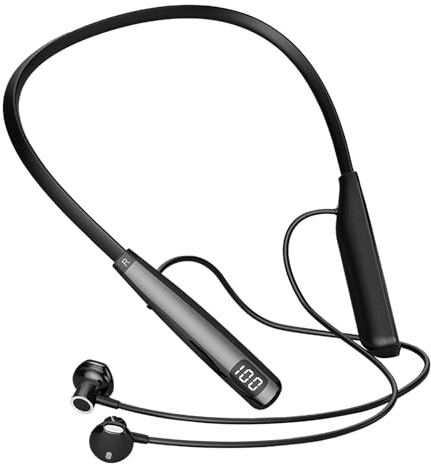 Earphones Wireless Bluetooth 5.2 Neckband Headphones Playtime up to 100 Hours with LED Battery Display Microphone Neck Wearing Running Headphones Noise Cancelling Magnetic Headset Lightweight IPX7 Y10