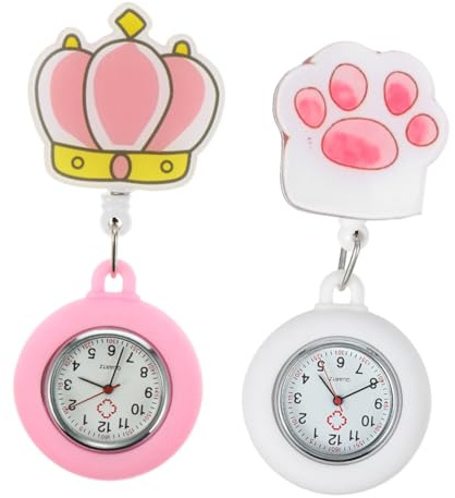 HEMOTON Krankenschwestern Taschenuhr mit Leuchtfunktion und Quarzwerk | Clip On Design, Weißes Modell, für Ärzte und Pflegekräfte, 2 Stück Pack, Schlichtes Muster