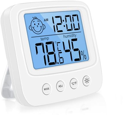Vinabo High Accuracy Digital Thermometer Hygrometer Indoor Digital Hygrometer Desktop Digital Thermometer with Temperature and Humidity Monitor Backlight Clock