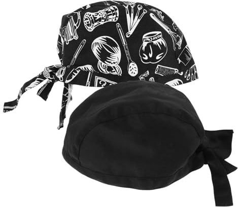 Beaupretty Adjustable Black Chef Beanie Hat with Fork and Knife Print, Breathable Cooking Cap for Men and Women, Kitchen and BBQ Service Worker Hat