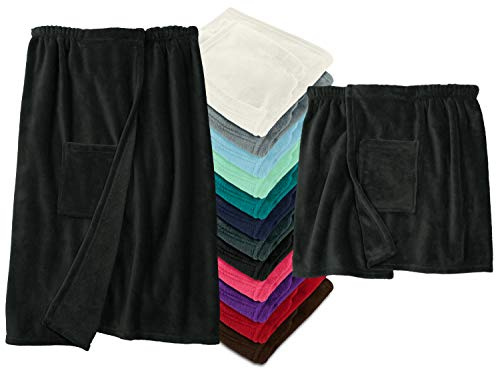 Kilt per sauna per uomo e donna in 2 misure morbido con chiusura in velcro design classico elegante lunghezza al ginocchio, Nero , Damen L/XL