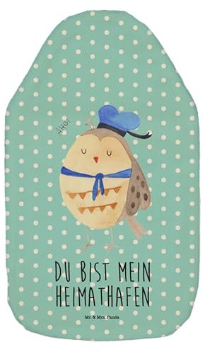Mr. & Mrs. Panda Wärmflasche Eule Matrose - Geschenk, Seefahrer, Ehe, Heimathafen, Kleine Wärmflasche, Wärmflaschenbezug, Wortspiel lustig,