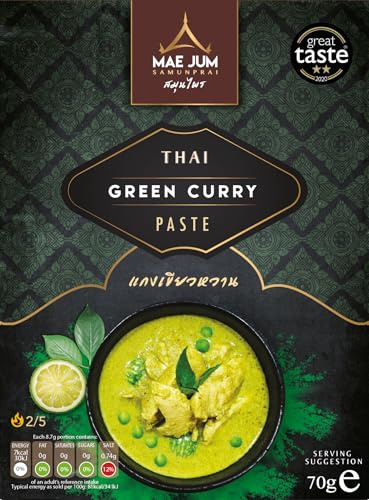 Authentic Thai Green Curry Paste by Mae Jum | 6 pack x 70g | Medium Spice | Great Taste Award Winner | Up to 8 Servings per Pack | 100% Natural | Vegan Paste | Gluten Free