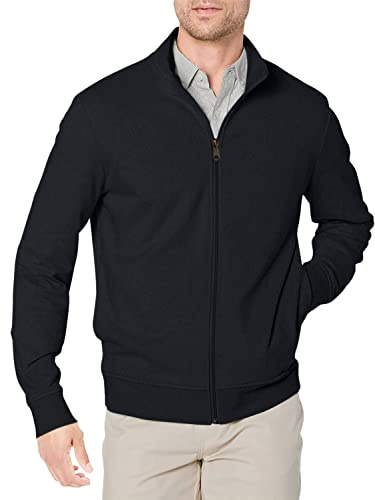 Amazon Essentials Sweat-Shirt à Col Montant, à Fermeture Éclair Intégrale, en Tissu Éponge French Terry Léger Homme, Noir, XL