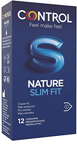 Control Preservativos Nature Slim Fit Caja de 12 Condones, Talla Más Ajustada, Lubricados, Gama Placer Natural, Sexo Seguro, Disfruta de unos Preservativos con Ajuste Perfecto para una Relación Segura