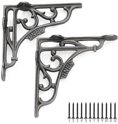 Edenic 2pcs Scaffold Board Shelf Brackets - 5x5 Inch Cast Iron Heavy Duty Wall Bracket for Shelves with 12 Wall Mounted Screws 25mmx3.5mm for Kitchen, Living Room, Outdoor Countertop Support