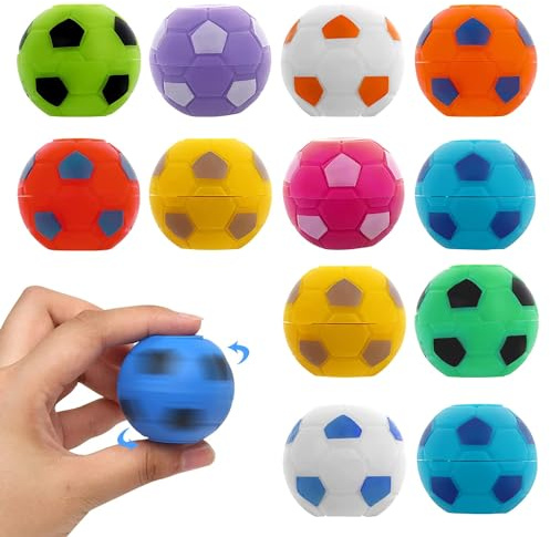 12 Stück Fußball Spinner Fingerspitzen Spielzeug, Drehbare Stressbälle für Kinder und Erwachsene, 3,5 cm Mini Football Stress Relief Spielzeug