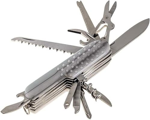 Coltello Coltellino Svizzero Multiuso 11-in-1 con mini torcia LED e bussola Coltellino Multiuso Tascabile per Il Campeggio, Escursioni e Emergenza