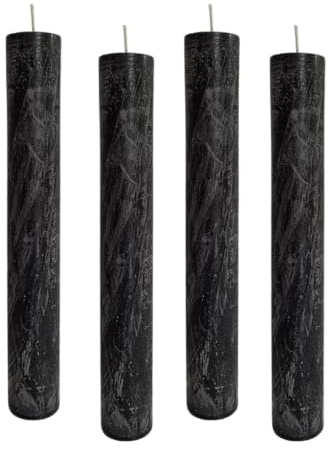 ukiyo 4er Pack Rustikale Stabkerzen H:24 cm Ø:3,4 cm - 24 Stunden Brenndauer - Dicke Kerzen Dinnerkerzen Tafelkerzen Kirchenkerzen, Farbe:Schwarz