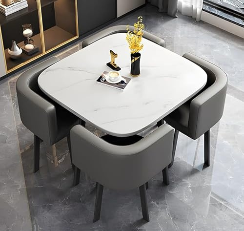 GOOCOO Dining Table Set Modern Conference Square Table And 4 Chairs Set, Reception Table And Chair Combination,Wooden Kitchen Table Set for 4 for Living Room Dining Room 31.5In,White