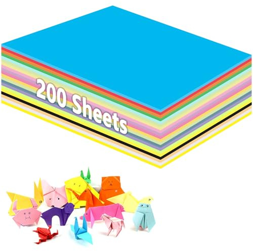 70gsm Coloured Paper Pack - 200 Sheets A4 Size, 20 Assorted Colors for Arts, Crafting, Decorating, Sketching, DIY, and Handmade Origami