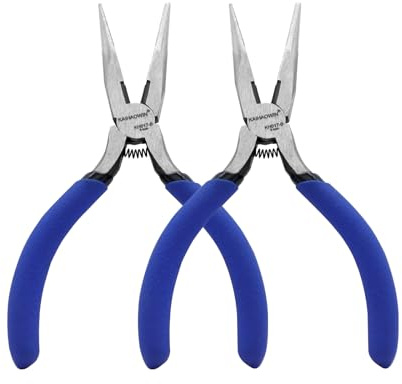 Mini Needle Nose Pliers 5-2 Pack KAIHAOWIN Small Long Nose Pliers with Wire Cutters, Spring Loaded Thin Needle Nose Pliers, Precision Pliers Set for Crafts/Jewelry Making/Tiny Project