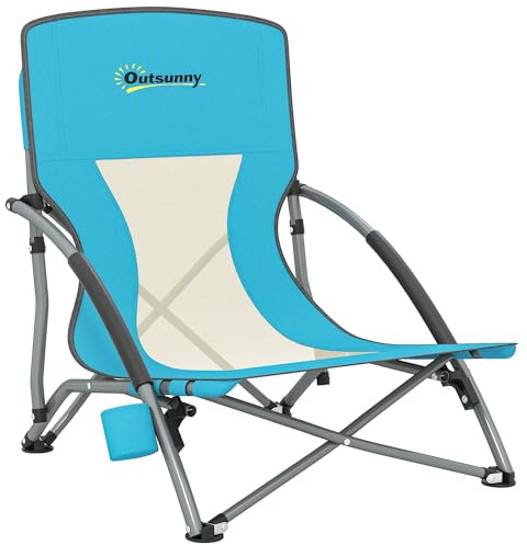 Outsunny Lot de 2 chaises de Plage Pliable, chaises Camping Pliante légère 2,2 kg, avec Dossier en Maille, Sac de Transport et Porte-gobelet pour Jardin, Pique-Nique, Festival, Voyage, Bleu