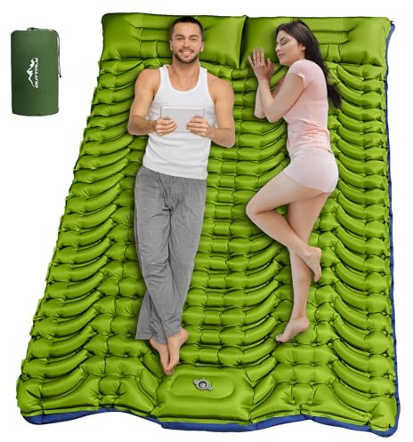 OUTTPLY Double Sleeping Pad for Camping, Self Inflating 4 Extra Thick Camping Sleeping Pad for 2 Person with Pillow, Built-in Foot Pump, Portable Sleeping Mat for Backpacking, Hiking, Travel Tent