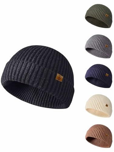 Yutdeng Gorro Dockers Hombre Gorros Invierno Beanie Retro Gorro de Lana Suave Cálido Gorras Corto Pescador con Borde Ajustable Docker Hat Sombrero de Punto Unisex Gorra Mujer Invierno,Negro