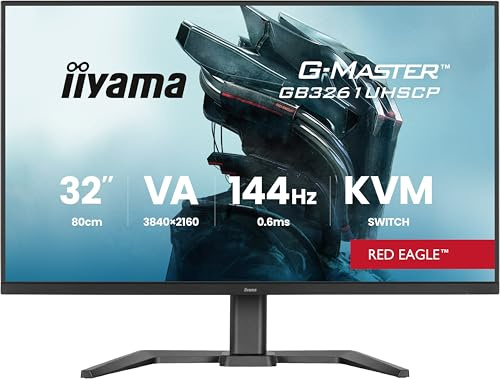 iiyama Ecran G-Master Red Eagle, GB3261UHSCP-B1, 4K@144Hz (4K UHD), 0.6ms, 400cd/m², 3000:1, DP, HDMI 2.1 VRR, USB C, USB HUB (Type-C 7.5W), réglable en Hauteur, Haut-parleurs, FreeSync, PC & Console