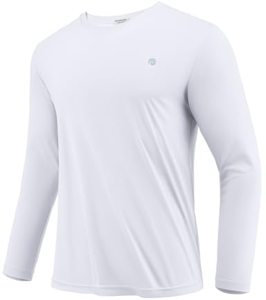 PINSPARK Camiseta Deportiva Hombre Manga Larga Secado Rápido Transpirable Anti-UV Ropa Deportiva para Gimnasio Running Fitness Cuello Redondo Blanco L