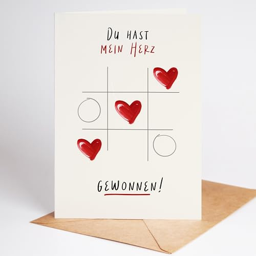 Lovey Cards Du hast mein Herz gewonnen! - Karte Hochzeitstag - Grußkarte zum Geburtstag Partner Ehefrau - Boyfriend Geschenk - Geschenk für Partner - Geburtstagskarte Freundin (DIN-A6)