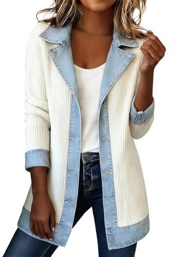 Veste en jean pour femme Patchwork Knit Blazer Manteau long en tricot Grandes tailles Jeans Hauts Vintage Classic Loisirs Jakce Casual Denim Veste Col à revers Cardigan Stretch Cardigan