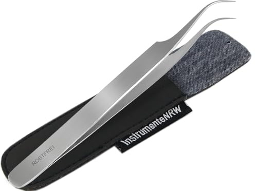 InstrumenteNrw Zeckenpinzette Zeckenzange für Hunde und Katzen mit Etui | Rostfreie Edelstahl 11,5 cm gebogene Zecken Pinzetten Spitze für die Zeckenentfernung bei Haustieren Farbe Silber