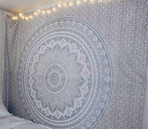 Popular Handicrafts Tapisserie Wandbehang Hippie Ombre Mandala Bohemian Hippie Metallic Glanz Intricate Indian Tapestries Tagesdecke 84 x 90 Zoll (215 cm x 230 cm) Rot Gelb