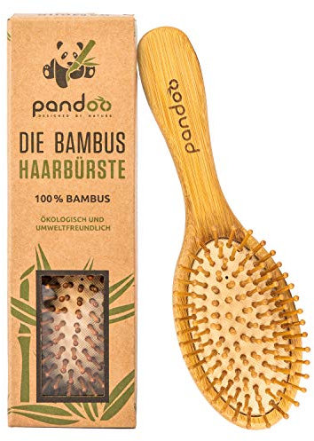 pandoo Bamboo Hair Brush with Natural Bristles - Vegan, Environmentally Friendly - Natural Brush with Bamboo Bristles for Naturally Beautiful Hair for Men, Women & Children - Detangler